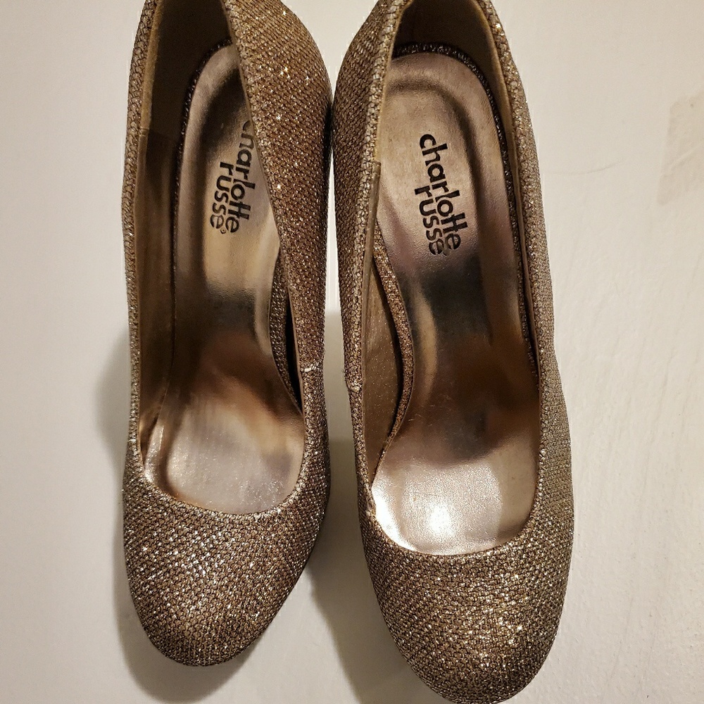 Charlotte Russe Gold Glitter Stiletto Heels - Picture 1 of 4